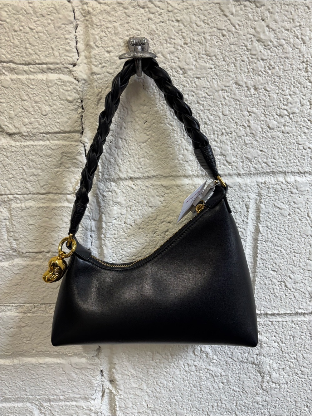 Aupen Nirvana Black Braided-Handle Shoulder Bag with Gold Accents